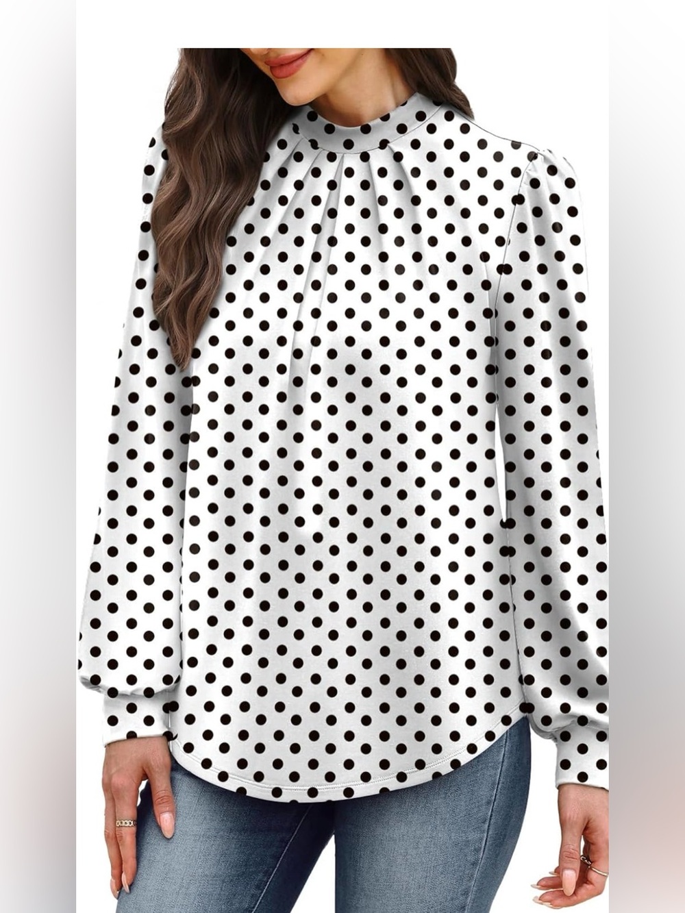 WIHOLL Long Sleeve Shirts for Women Mock Neck Tops Pleated Front Blouses Dressy